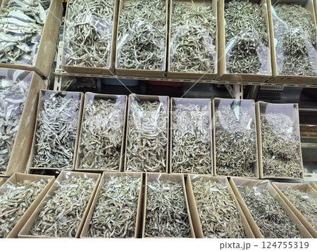 Korean seafood food ingredient. Dried anchovies. Korean seafood food ingredient. Dried anchovies. 124755319
