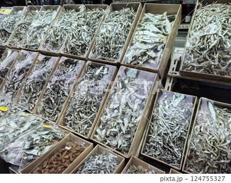 Korean seafood food ingredient. Dried anchovies. Korean seafood food ingredient. Dried anchovies. 124755327