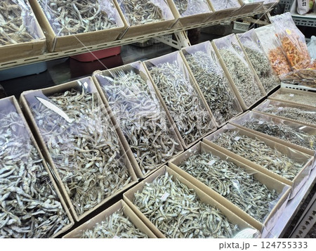 Korean seafood food ingredient. Dried anchovies. Korean seafood food ingredient. Dried anchovies. 124755333