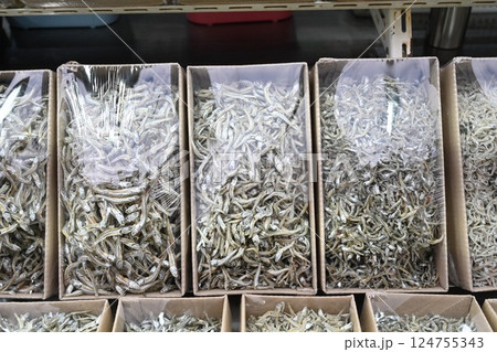 Korean seafood food ingredient. Dried anchovies. Korean seafood food ingredient. Dried anchovies. 124755343
