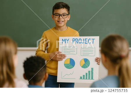 Young Student Presents His Project With...のイラスト素材 [124755735] - PIXTA