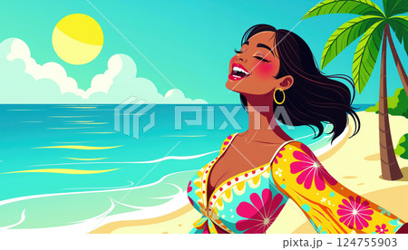 Vibrant beach scene. Vibrant beach scene. 124755903