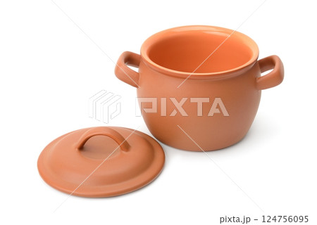 Large ceramic saucepan isolated on white Large ceramic saucepan isolated on white 124756095