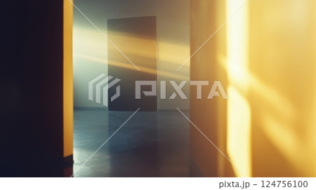 Abstract play of light and shadows with blurred reflections, soft color transitions, and a dreamlike glow. A surreal, atmospheric composition. 124756100
