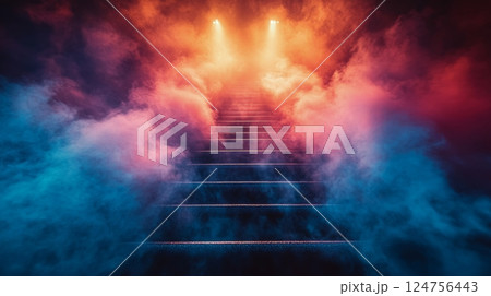 Vast Cosmic Landscape With Colorful Clouds and Starlit Sky in an Otherworldly Setting 124756443