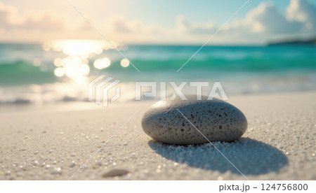 A smooth stone on a sunlit beach. A smooth stone on a sunlit beach. 124756800