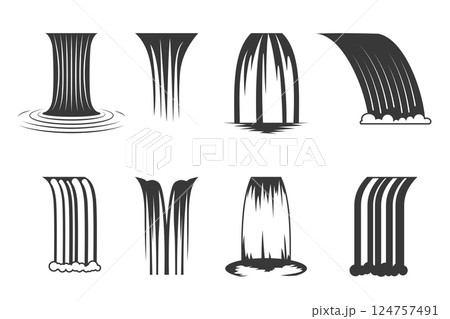 Set of minimalist waterfall icons in black color Set of minimalist waterfall icons in black color 124757491