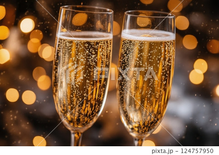 Celebrate With Sparkling Drinks in Elegant Glasses During a Festive Gathering 124757950