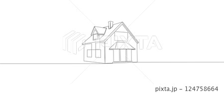 Single continuous linear line drawing abstract house. Family house , property, residential building, simple linear design. Vector illustration Single continuous linear line drawing abstract house. Family house , property, residential building, simple linear design. Vector illustration 124758664