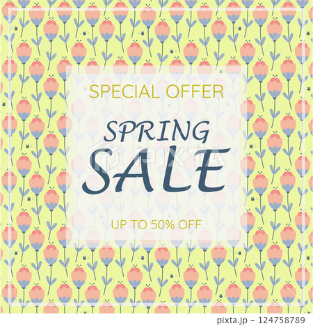 Social media template spring sale. Simple spring season design with elegant lettering. Happy Easter background Social media template spring sale. Simple spring season design with elegant lettering. Happy Easter background 124758789