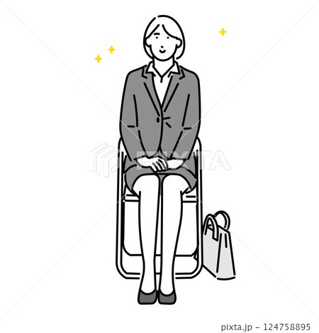 オフィスで面接を受ける女性ー自信のある顔ーのシンプルイラスト素材 オフィスで面接を受ける女性ー自信のある顔ーのシンプルイラスト素材 124758895