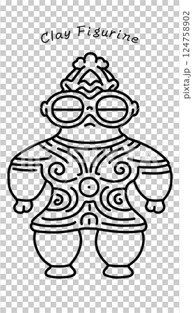 遮光器土偶のシンプルな線画イラスト 124758902