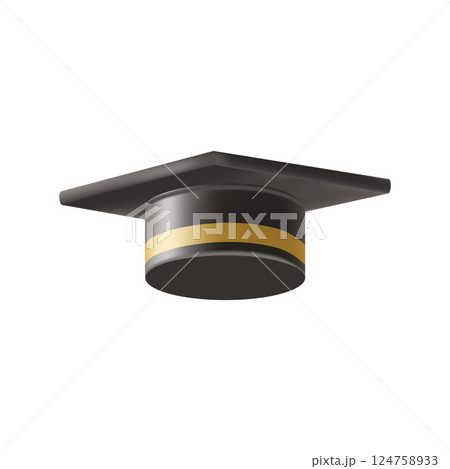 Realistic Black graduate cap. 3D Graduation Doctoral hat. 124758933