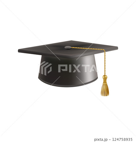 Realistic Black graduate cap. 3D Graduation Doctoral hat. 124758935