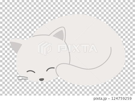 Illustration of a white cat sleeping curled up Illustration of a white cat sleeping curled up 124759259