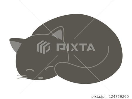 丸くなって眠る黒い猫のイラスト 丸くなって眠る黒い猫のイラスト 124759260