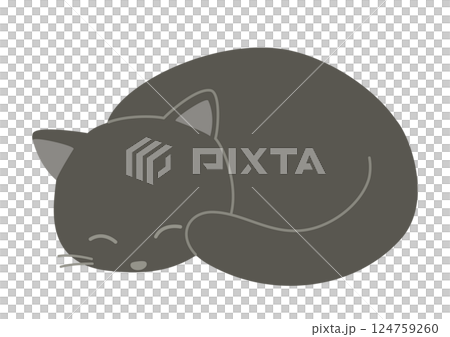 丸くなって眠る黒い猫のイラスト 丸くなって眠る黒い猫のイラスト 124759260
