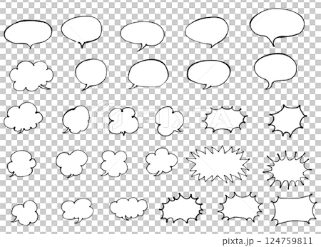 Pen-drawn line drawings: A collection of many speech bubbles, Part 1 Pen-drawn line drawings: A collection of many speech bubbles, Part 1 124759811