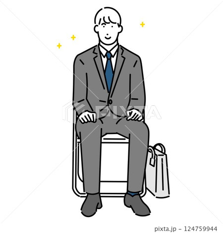 オフィスで面接を受ける男性ー自信のある雰囲気ーのシンプルイラスト素材 124759944