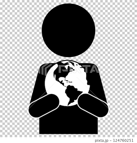 Pictogram of a person holding the earth Pictogram of a person holding the earth 124760251