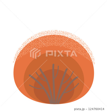 Abstract desert landscape with stylized tree and layered orange circles Abstract desert landscape with stylized tree and layered orange circles 124760414