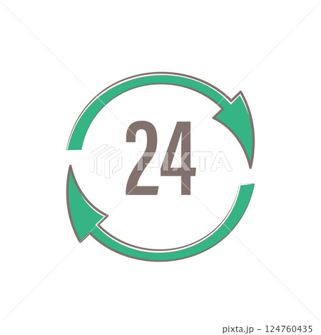 24-hour service icon with green rotating arrows on white background 124760435