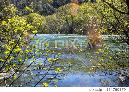 Panoramic view of a sunny day in the river Krka, Croatia.Summer time concept 124760579