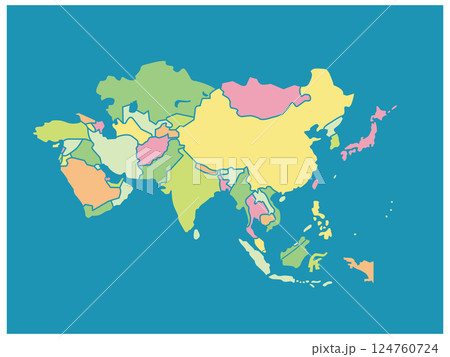 アジア色分け地図＿ブルー背景 124760724