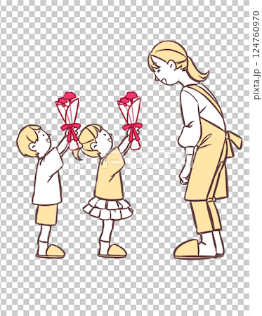 Children giving carnations on Mother's Day Children giving carnations on Mother's Day 124760970