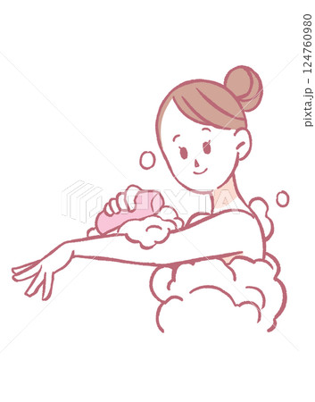 お風呂で体を洗う女性 124760980
