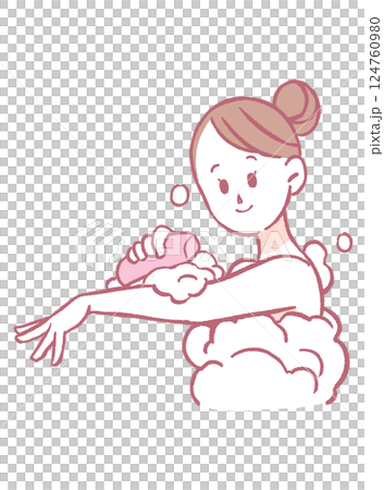 お風呂で体を洗う女性 124760980