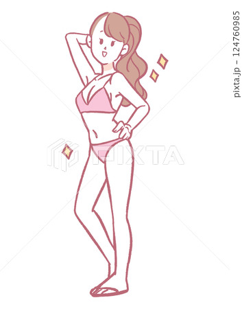 ポーズをとる水着の女性のイラスト 124760985