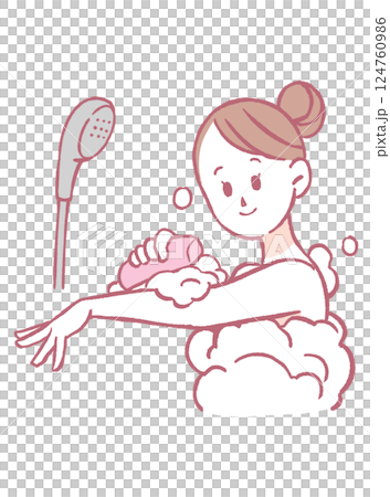 A woman washing her body in the bath 124760986