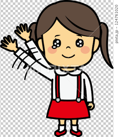 バイバイする小学生女児 124761020