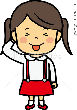 照れ笑いする小学生女児 124761021