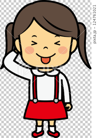 照れ笑いする小学生女児 124761021