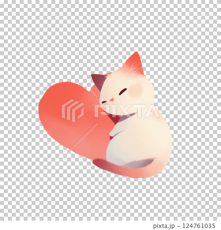 white cat with heart 124761035