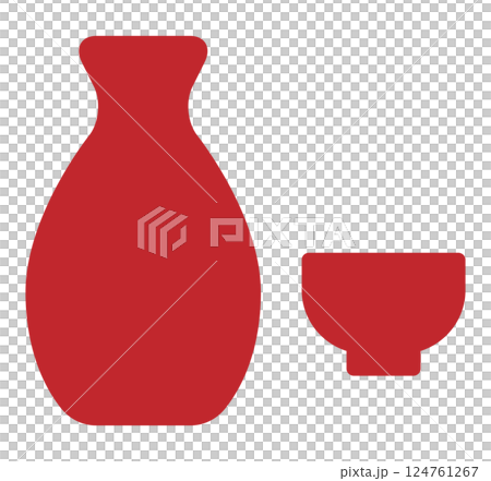 Sake cup and sake bottle icon red Sake cup and sake bottle icon red 124761267