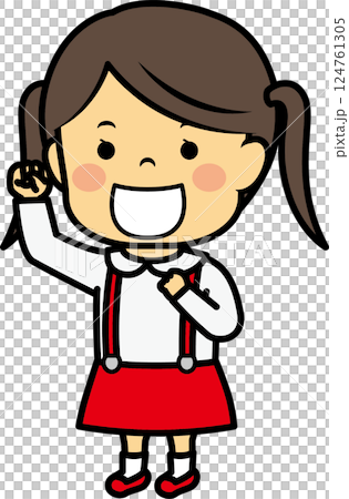 小學女孩揮拳 124761305