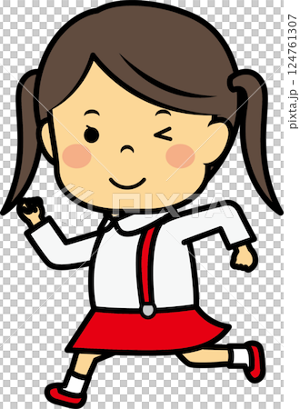 跑步的小學女孩 124761307