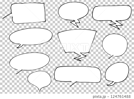 ペン線画手書き 吹き出し 9点セット 雷なしっぽなど ペン線画手書き 吹き出し 9点セット 雷なしっぽなど 124761488