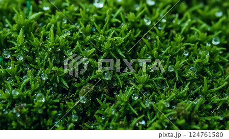 Wet green moss on the rocks 124761580