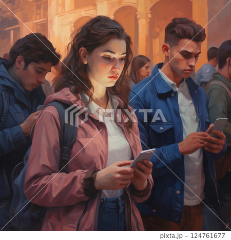Young people are immersed in life online. Gadget addiction concept 124761677
