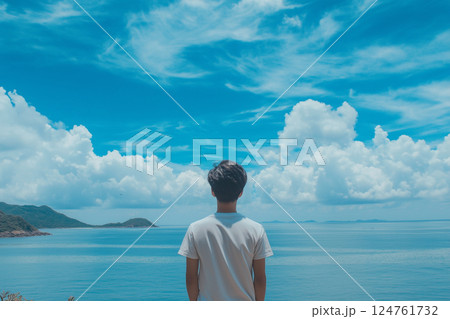 海を眺める男性のイラスト素材 [124761732] - PIXTA