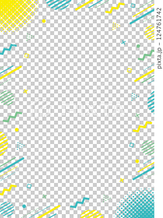 白背景の幾何学模様の縦型のフレームイラスト_黄色と青 124761742