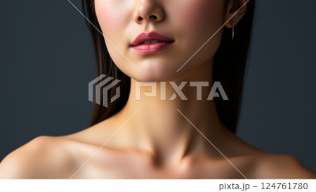 Portrait of beautiful asian woman on isolated dark background 124761780