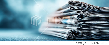 折り畳まれた伝統的な新聞が積み上げられた構図 折り畳まれた伝統的な新聞が積み上げられた構図 124761809