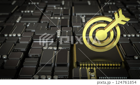 The Gold target on mother board for Business or Technology concept 3d Rendering. 124761854