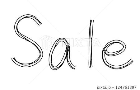 Saleの文字の手描き線画アイコン 複数の線が重なったモノクロのベクターイラスト 124761897