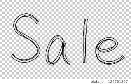 Saleの文字の手描き線画アイコン 複数の線が重なったモノクロのベクターイラスト 124761897